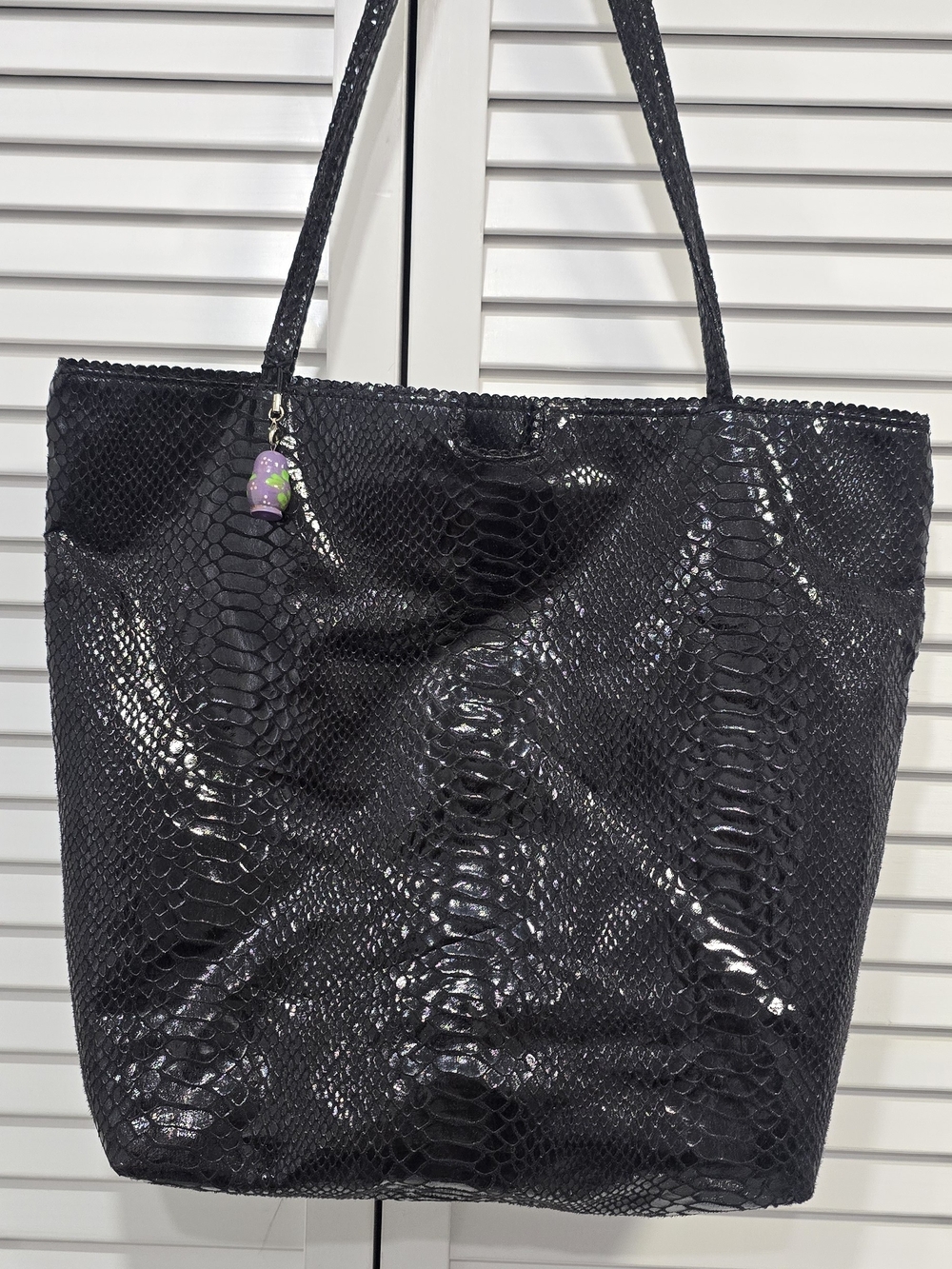 Carlos Falchi Black Faux Snake Skin Tote